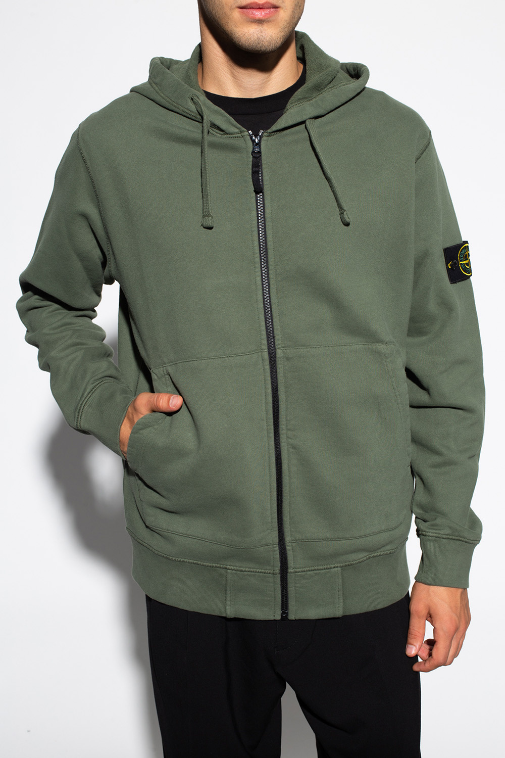 Stone island clearance logo patch hoodie